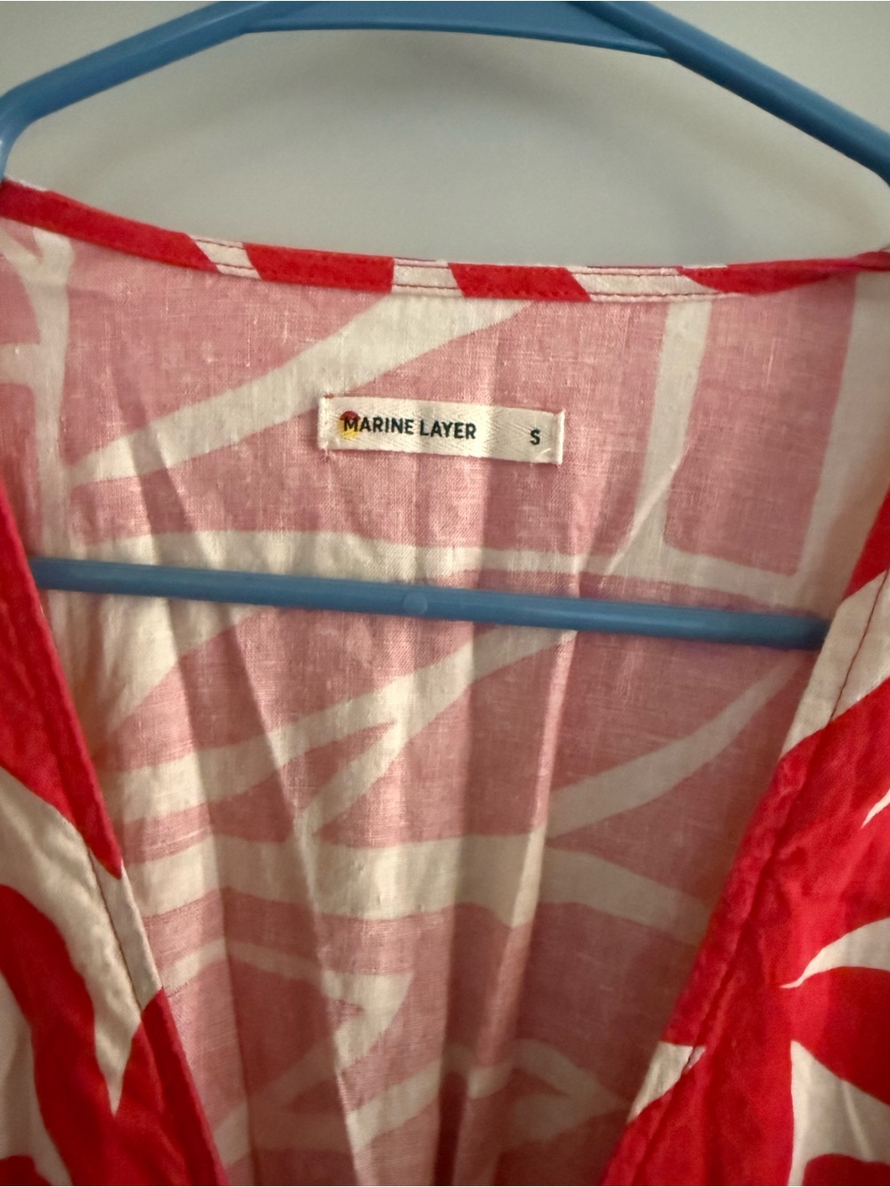 Marine Layer Red and White V-Neck Button-Front Women's Dress cotton - Picture 2 of 6